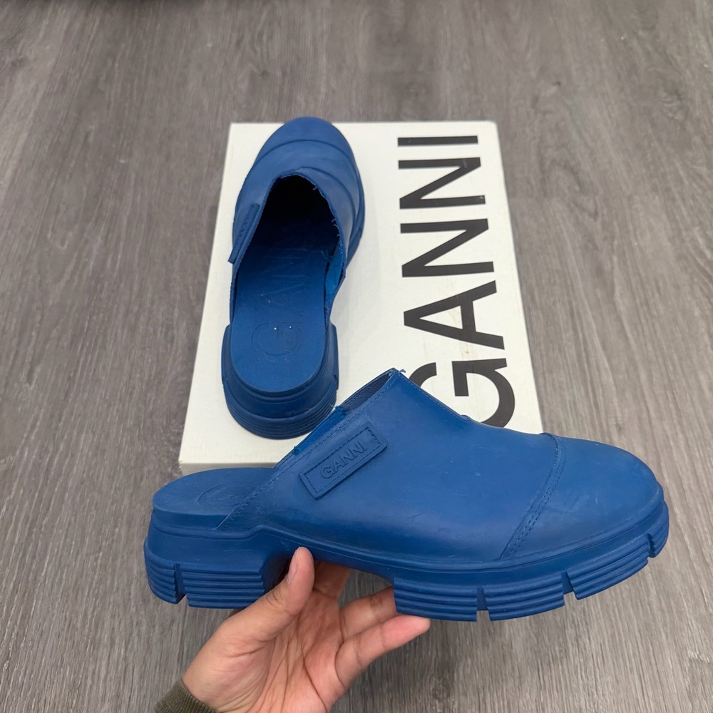 Ganni Blue Rubber Clogs Mule